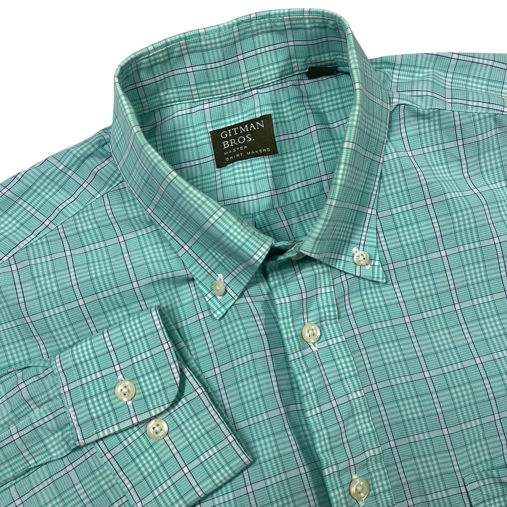Gitman Bros Button Down Mens Large Teal Plaid Long Sleeve Made in USA Shirt